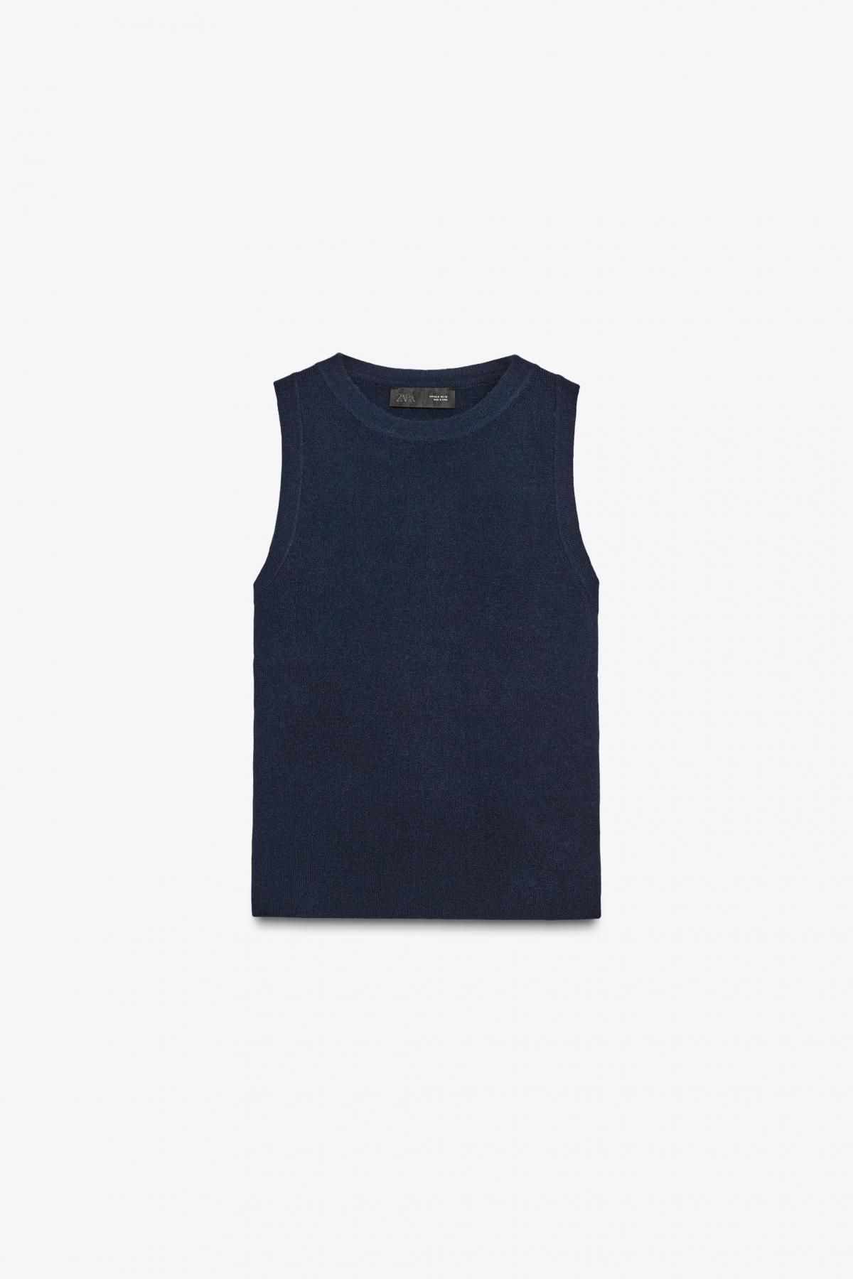 자라 미니멀 네이비 니트 민소매 탑 5755/128 NAVY BLUE - 상품 이미지