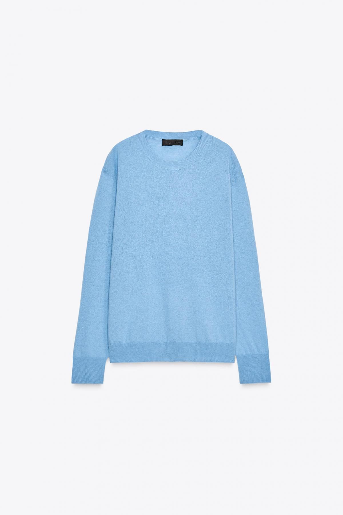 자라 100 엑스트라 소프트 울 라운드넥 니트 스웨터 9598/104 MID-BLUE - 상품 이미지