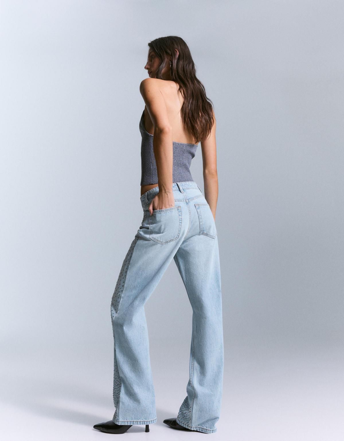 버쉬카 라인스톤 와이드 스트레이트 데님 팬츠 5018/156 LIGHT BLUE - 상세 이미지 5