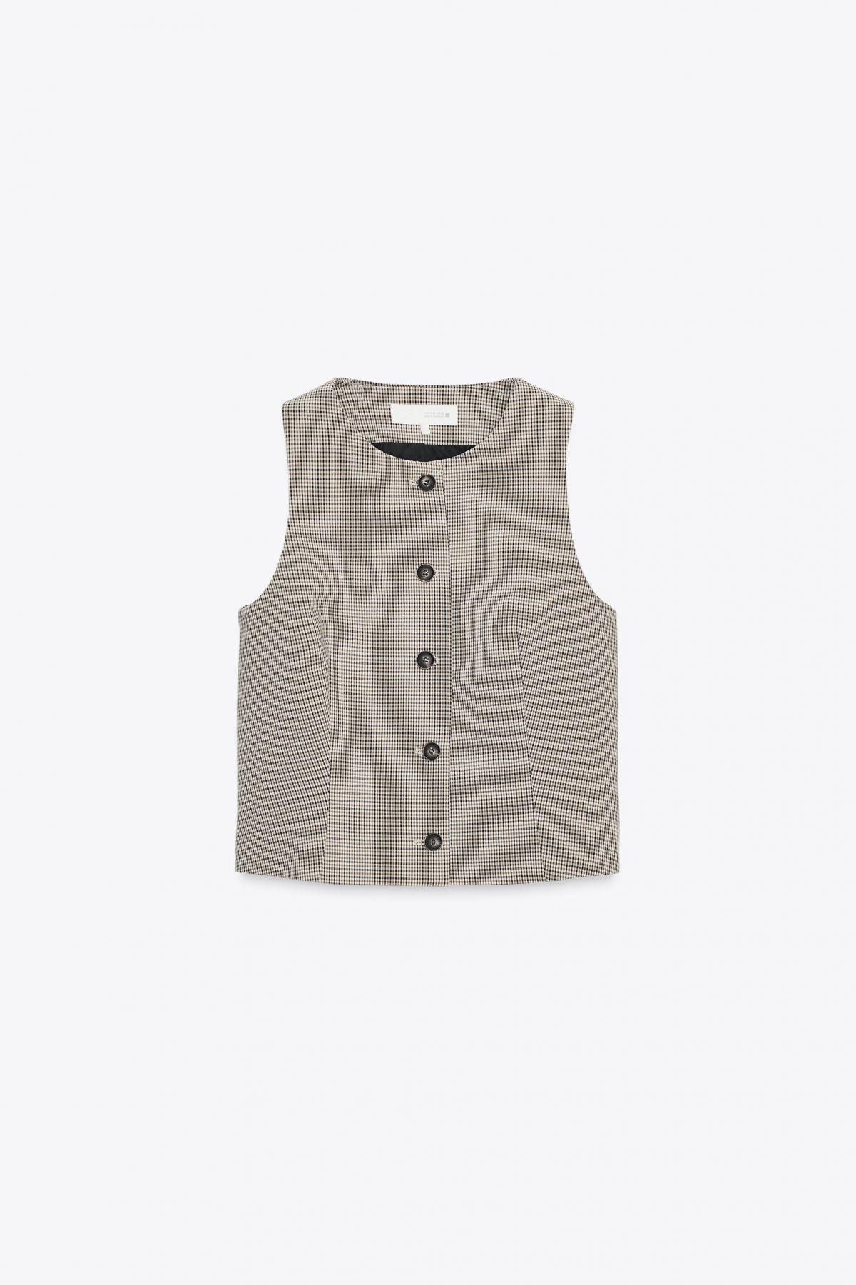 자라 클래식 체크 라운드넥 베스트 8372/610 BEIGE / NAVY - 메인 이미지