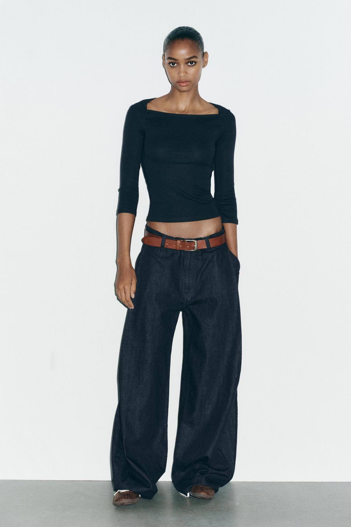 자라 모달코튼 스퀘어넥 긴팔 티셔츠 4424/818 NAVY BLUE - 상세 이미지 2