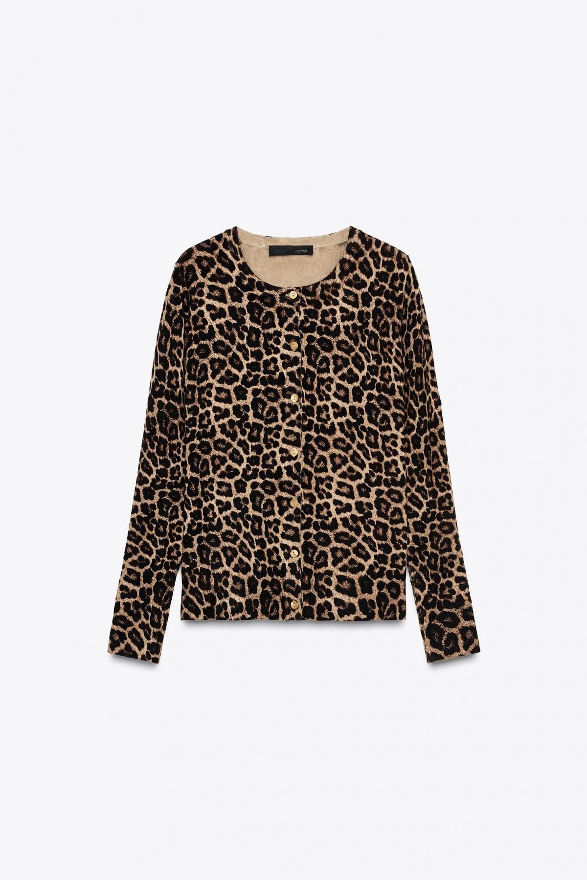 자라 애니멀 프린트 라운드넥 니트 가디건 0506/109 BLACK / BROWN - 메인 이미지