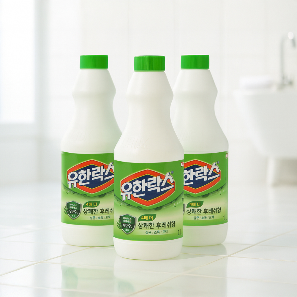 유한양행 유한락스 후레쉬 살균 악취제거 표백 세정제 1L X3개 - 상품 이미지