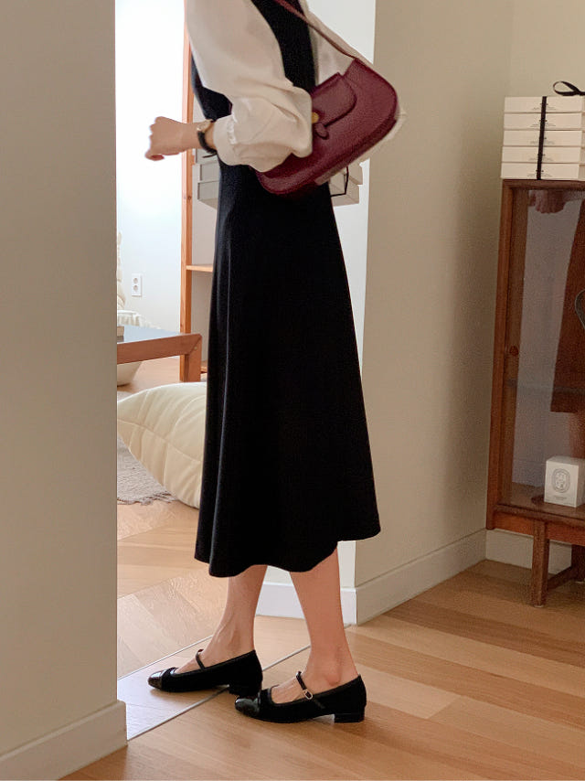 [자체제작] (자체제작) 쫀쫀이 딥 브이넥 플레어 롱 드레스 결혼식 하객룩 op16173