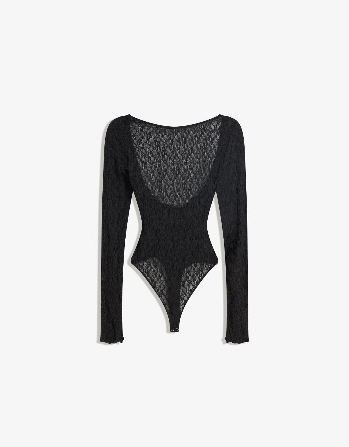 버쉬카 시스루 레이스 슬림핏 롱슬리브 바디수트 8905/714 BLACK - 상세 이미지 2