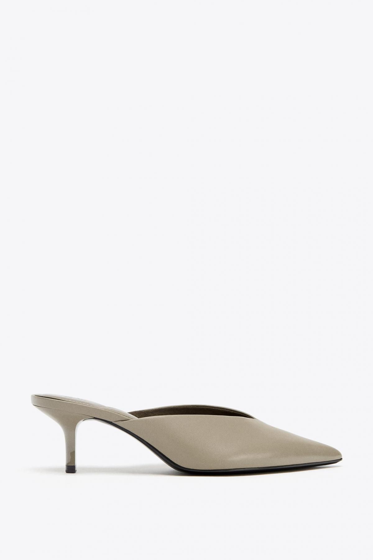 자라 V컷 6cm 힐 포인티드 뮬 슬링백 슈즈 2243/610 TAUPE GREY - 메인 이미지