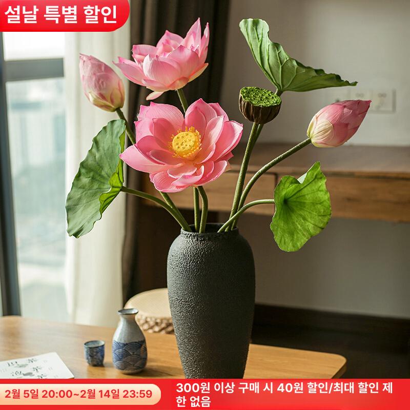 연꽃 인공 꽃 흰색 장식 잎 가짜 느낌 흰색 사진 거실 조합 세트 더 저렴한 연꽃 핑크 6종 - 상세 이미지 2