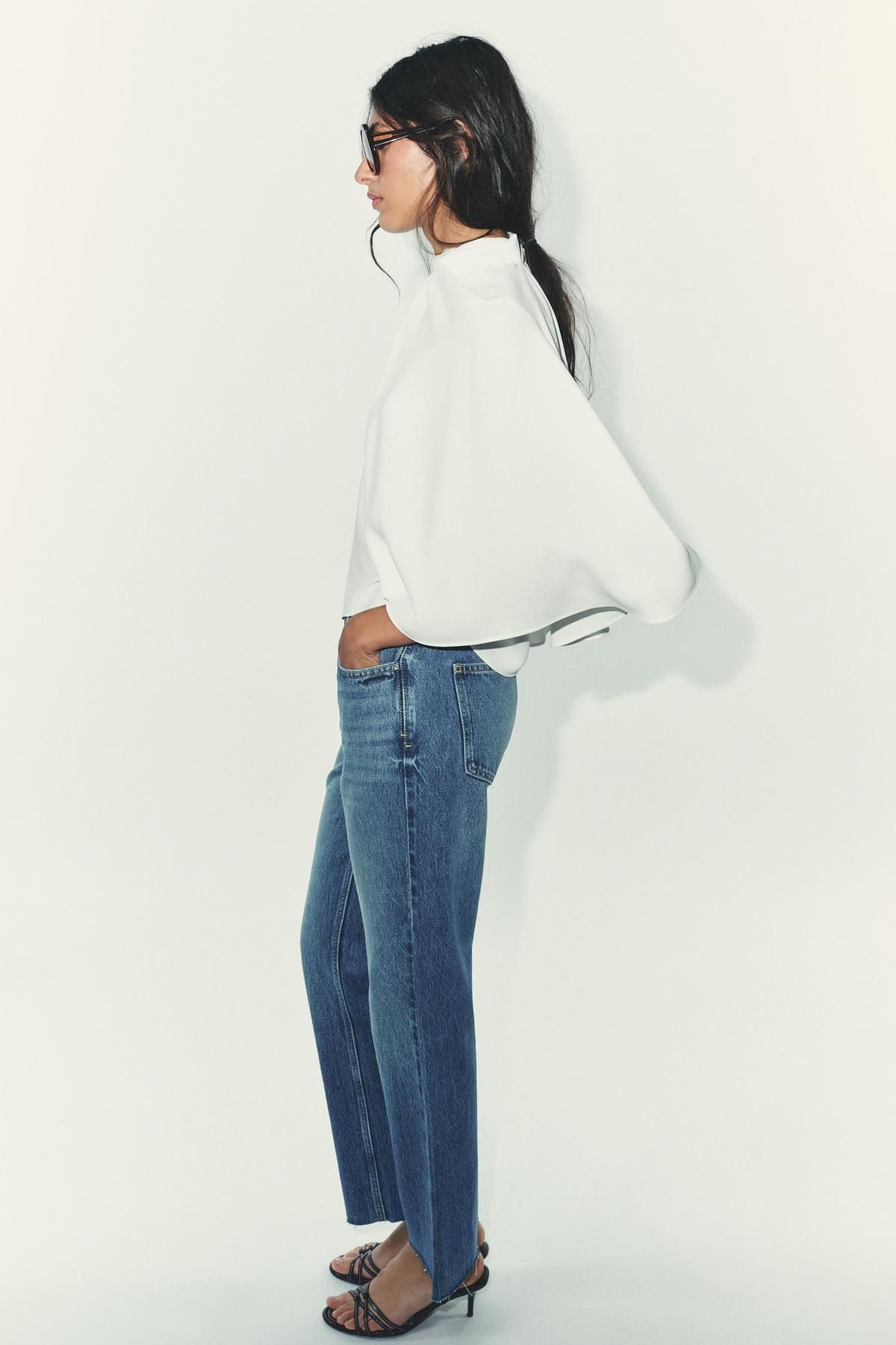 자라 모던 언밸런스 하이넥 케이프 탑 5029/184 OYSTER-WHITE - 상세 이미지 3