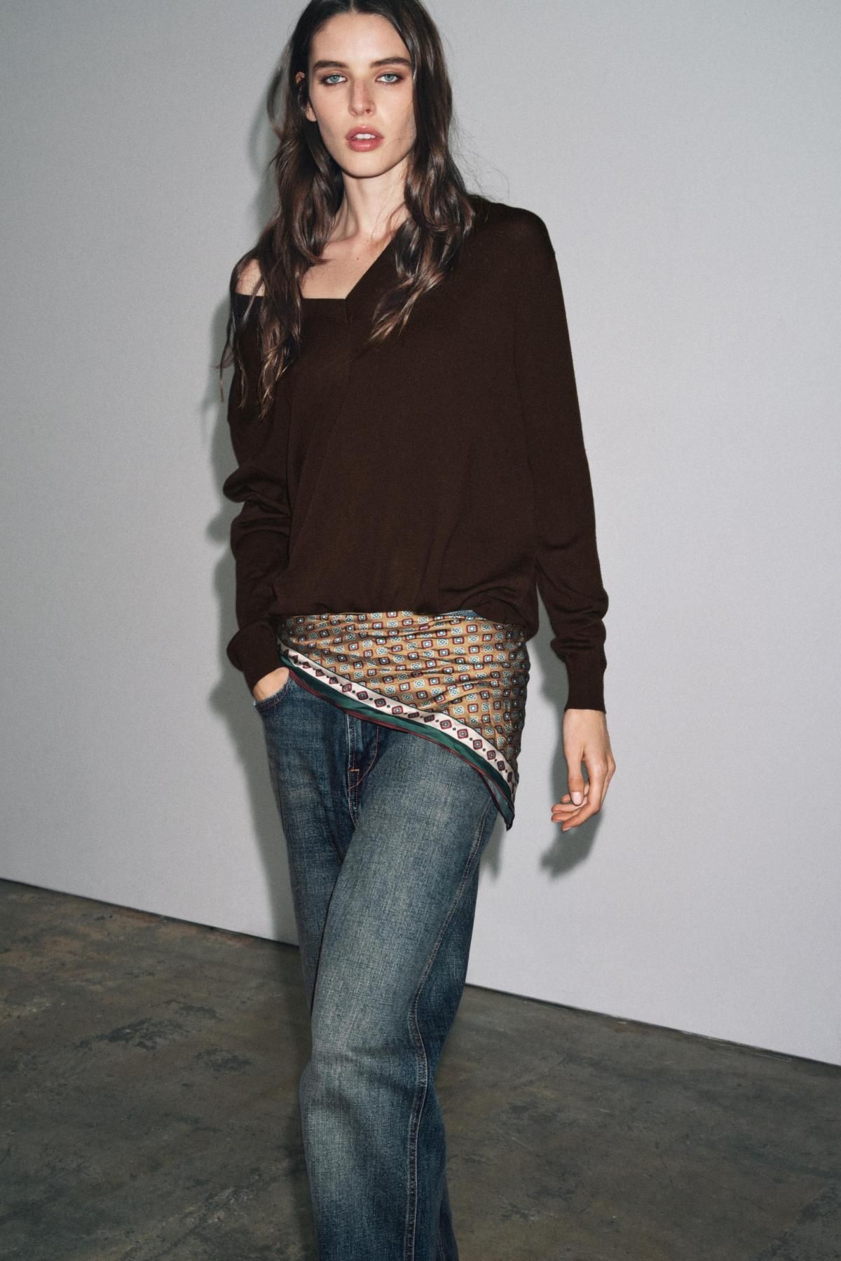 자라 100 울 브이넥 니트 스웨터 9598/120 DARK BROWN - 상세 이미지 2