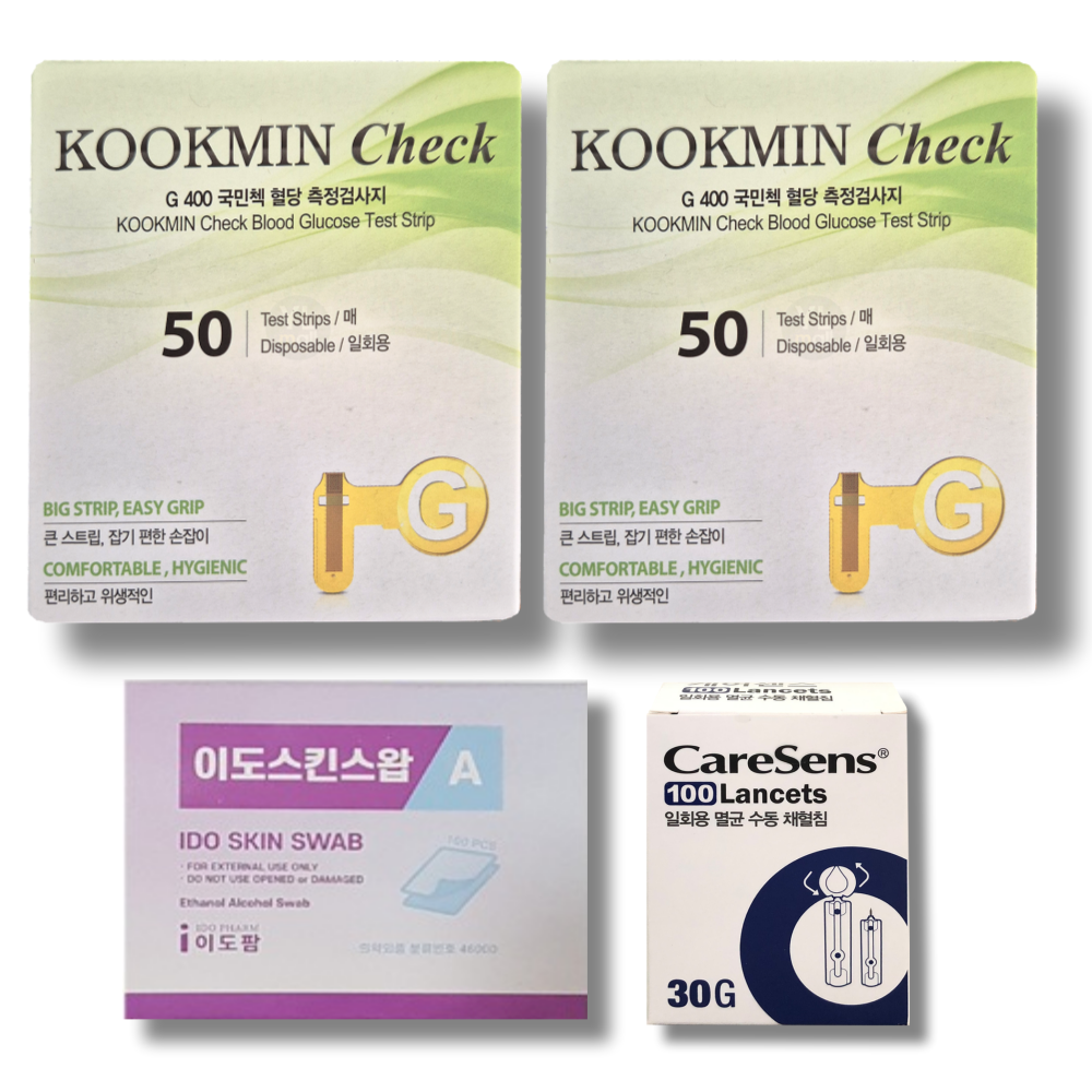 녹십자 국민첵 혈당시험지 100매+침 100개+솜 100매 g400 국민체크 - 상품 이미지