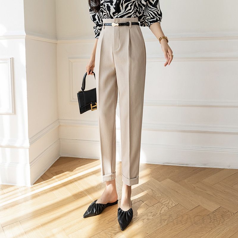 여성 하이웨이스트 캐주얼 팬츠 가을 직장복 통근용 9부 하렘 스타일 편안한 착용감 데일리룩 코디용 바지 - 상세 이미지 4