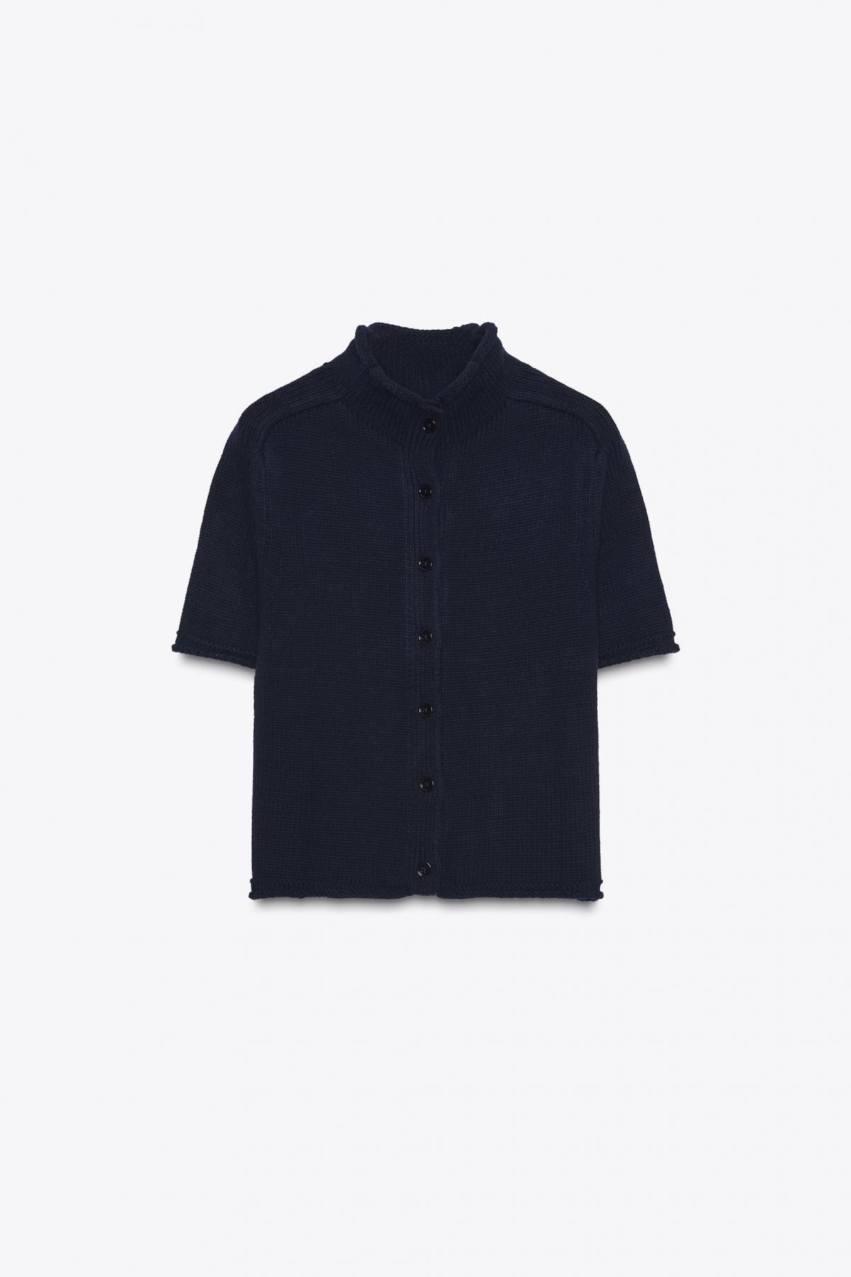 자라 스탠드 칼라 반팔 가디건 3920/119 NAVY BLUE