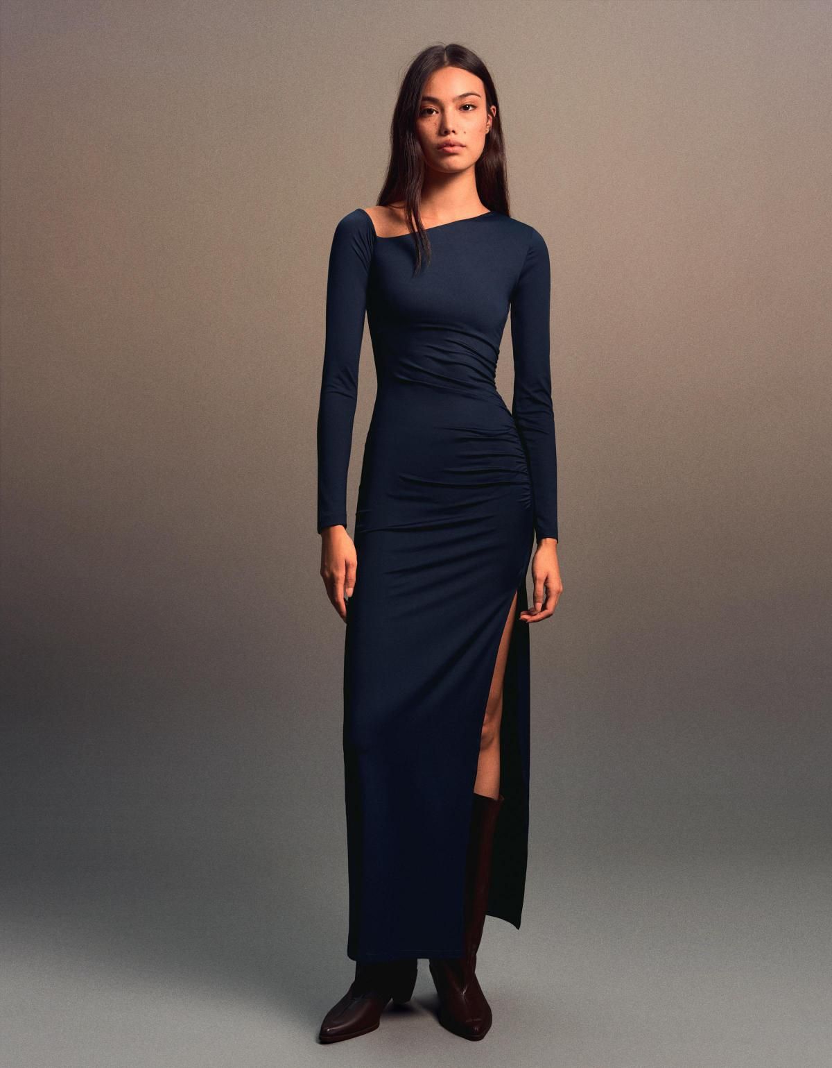 버쉬카 모던 언발란스 롱슬리브 미디 원피스 5599/360 NAVY - 상세 이미지 5