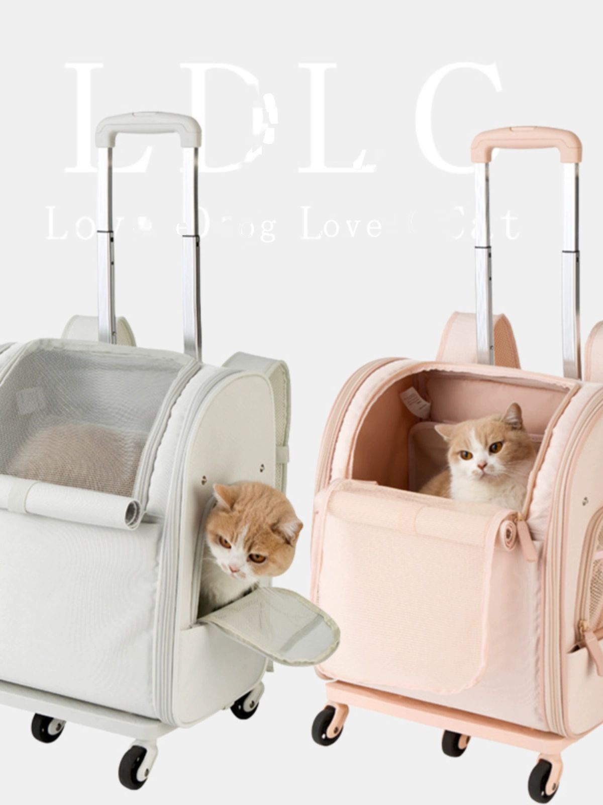고양이 바퀴달린 캐리어 가방 강아지 분리형 백팩 라이트핑크 M - 상세 이미지 2