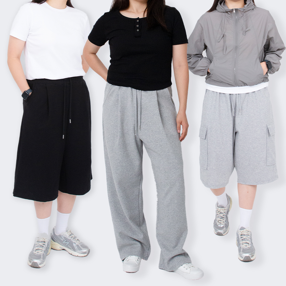 [~3번]여자트레이닝 여성빅사이즈츄리닝 버뮤다 원턱 카고 트레이닝팬츠 고무줄바지