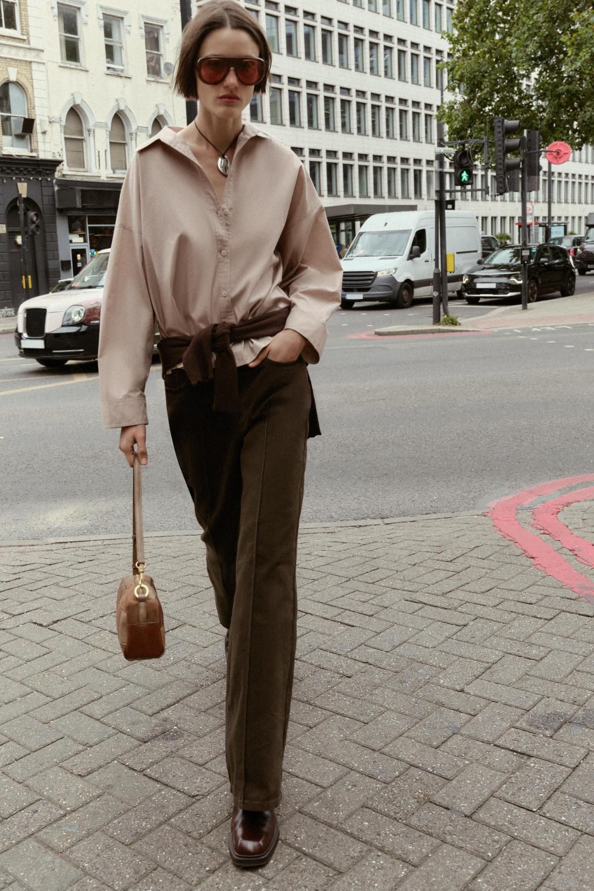 자라 모던 베이지 포플린 브이넥 셔츠 8382/593 BEIGE - 상세 이미지 2