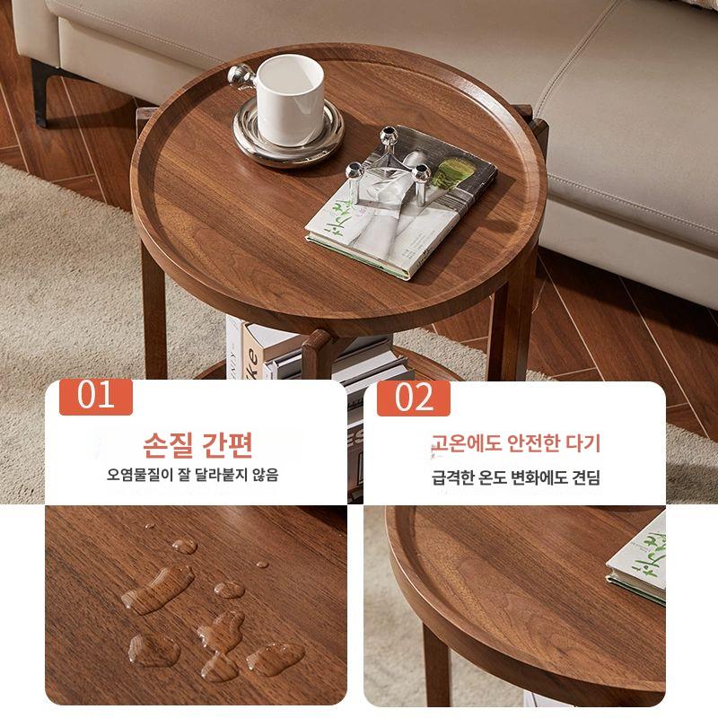 이동식 월넛 티테이블 미니 2단 소파테이블 바퀴달린 호두색 43x43x65 3바퀴형 - 상세 이미지 4
