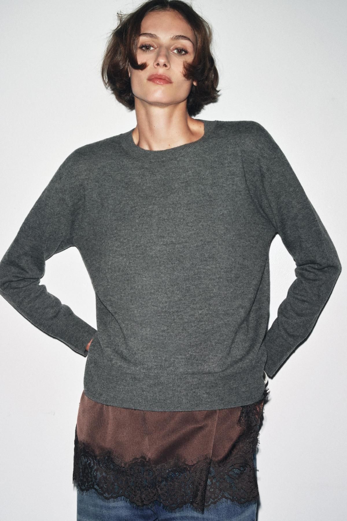 자라 엑스트 라소프트 울 라운드넥 니트 스웨터 9598/104 DARK GREY - 상세 이미지 3