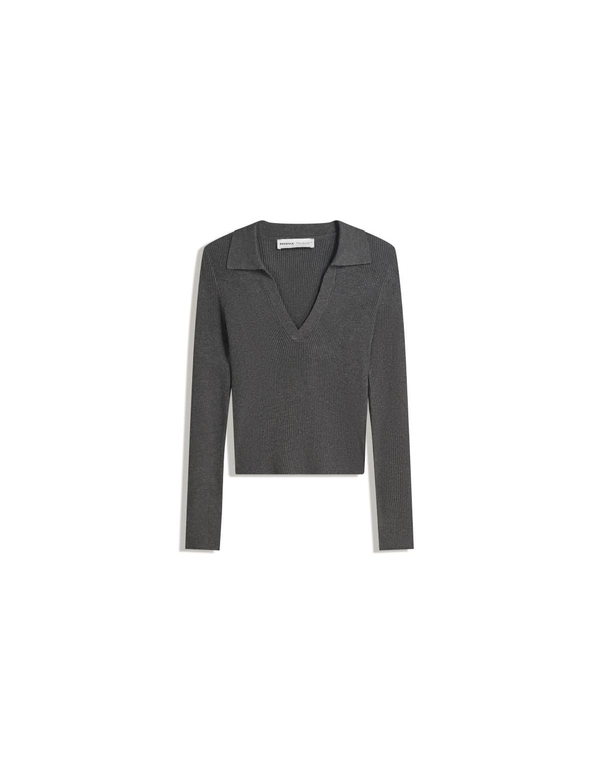 버쉬카 폴로카라 긴팔 골지 니트 스웨터 7106/653 DARK GREY - 상세 이미지 3