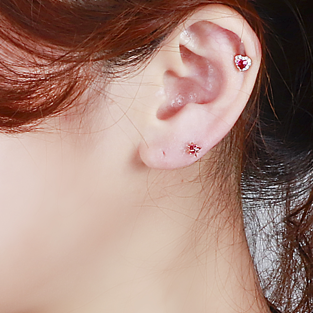 14K 18K 루비 입체 해성 볼 피어싱 스틱 컬러 큐빅 귀걸이 트라거스 이미지 7