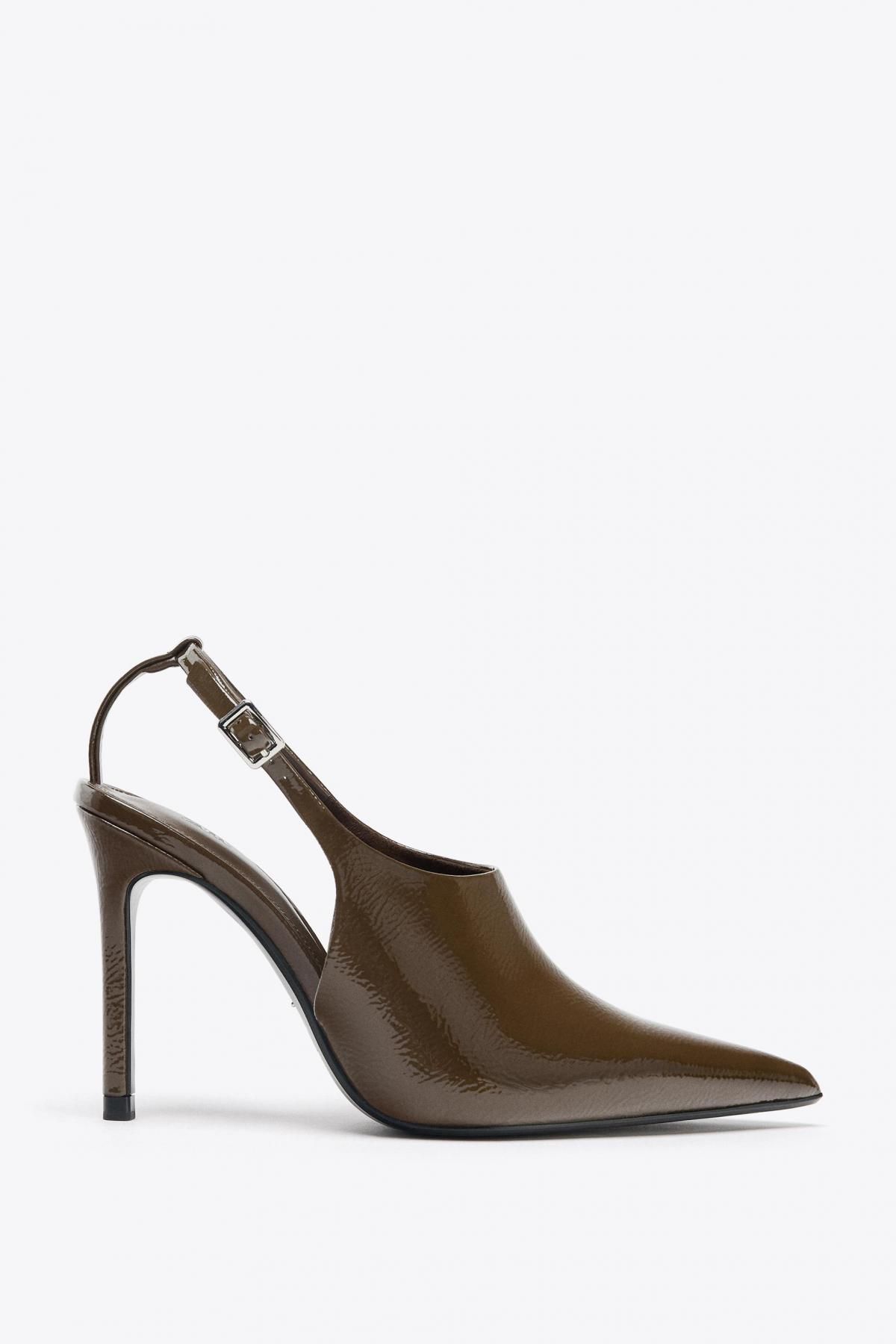 자라 페이턴트 하이 뱀프 슬링백 스틸레토 슈즈 1216/610 TAUPE GREY - 메인 이미지