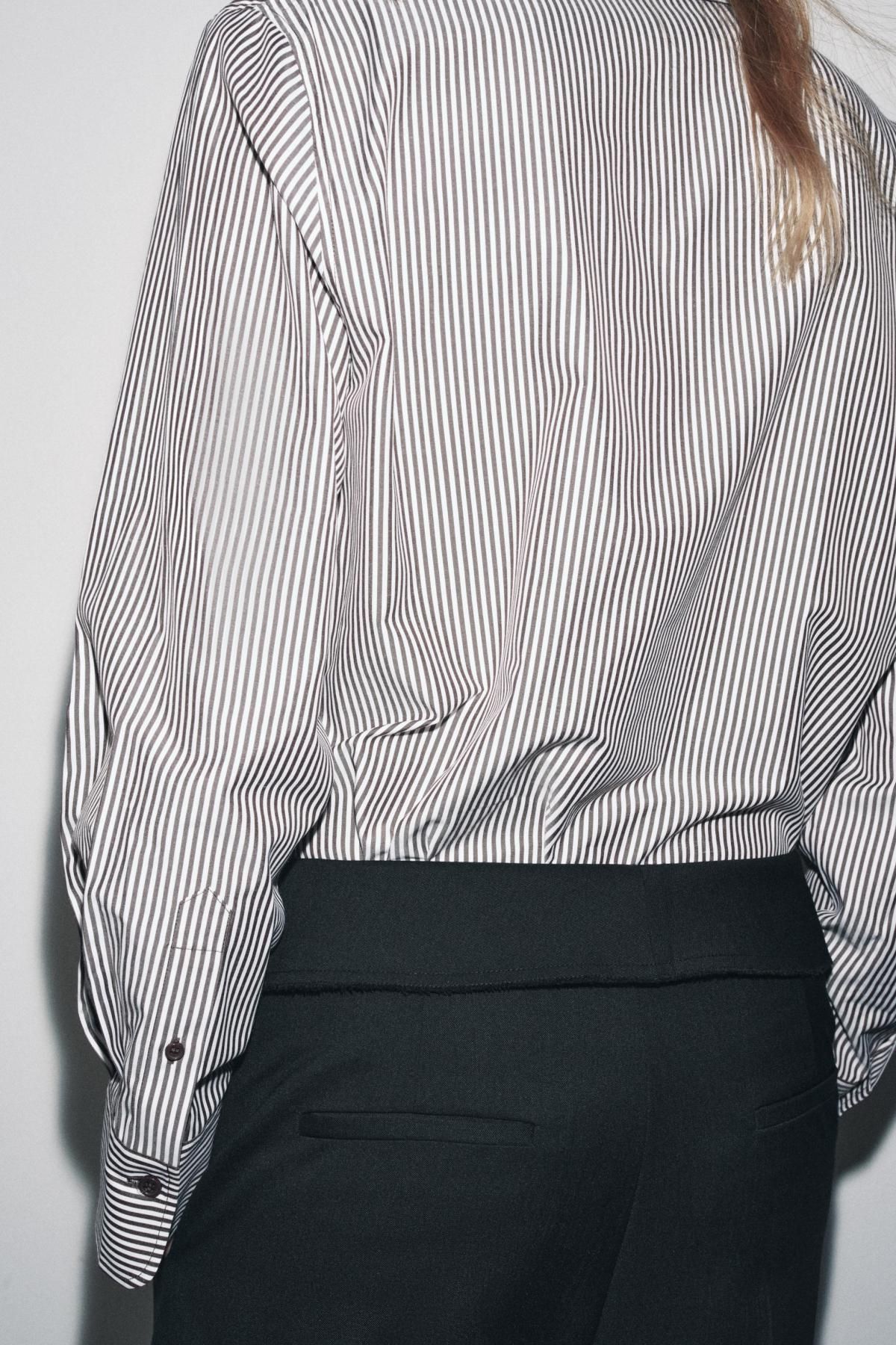 자라 스트라이프 테크니컬 루즈핏 긴팔 셔츠 4786/261 DARK BROWN - 상세 이미지 4