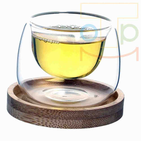 더굿샵협력사 탑몰 유리찻잔 우드받침대 50ml 이중찻잔 유리잔