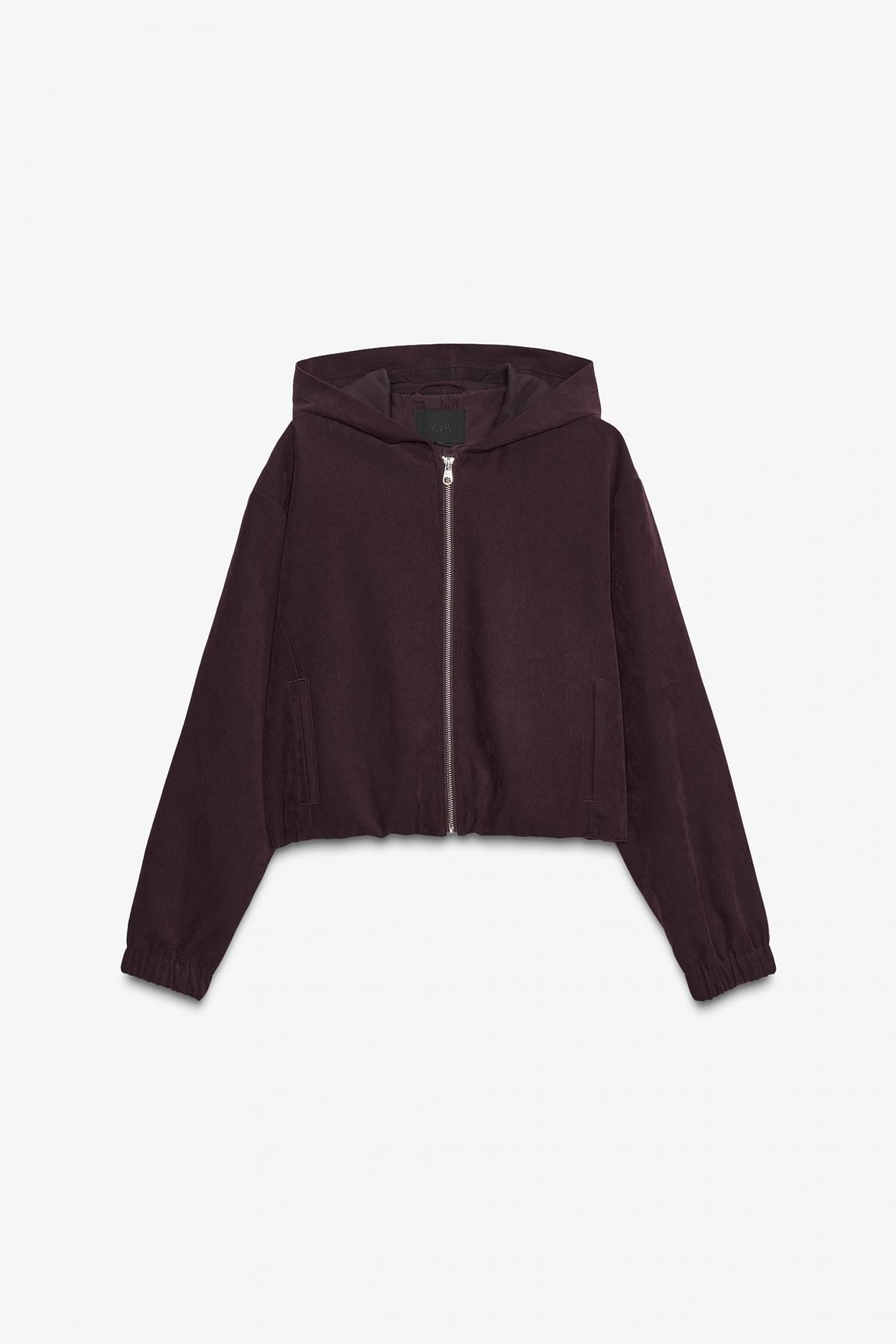 자라 크롭 테크니컬 후드 집업 재킷 8372/267 BURGUNDY - 메인 이미지