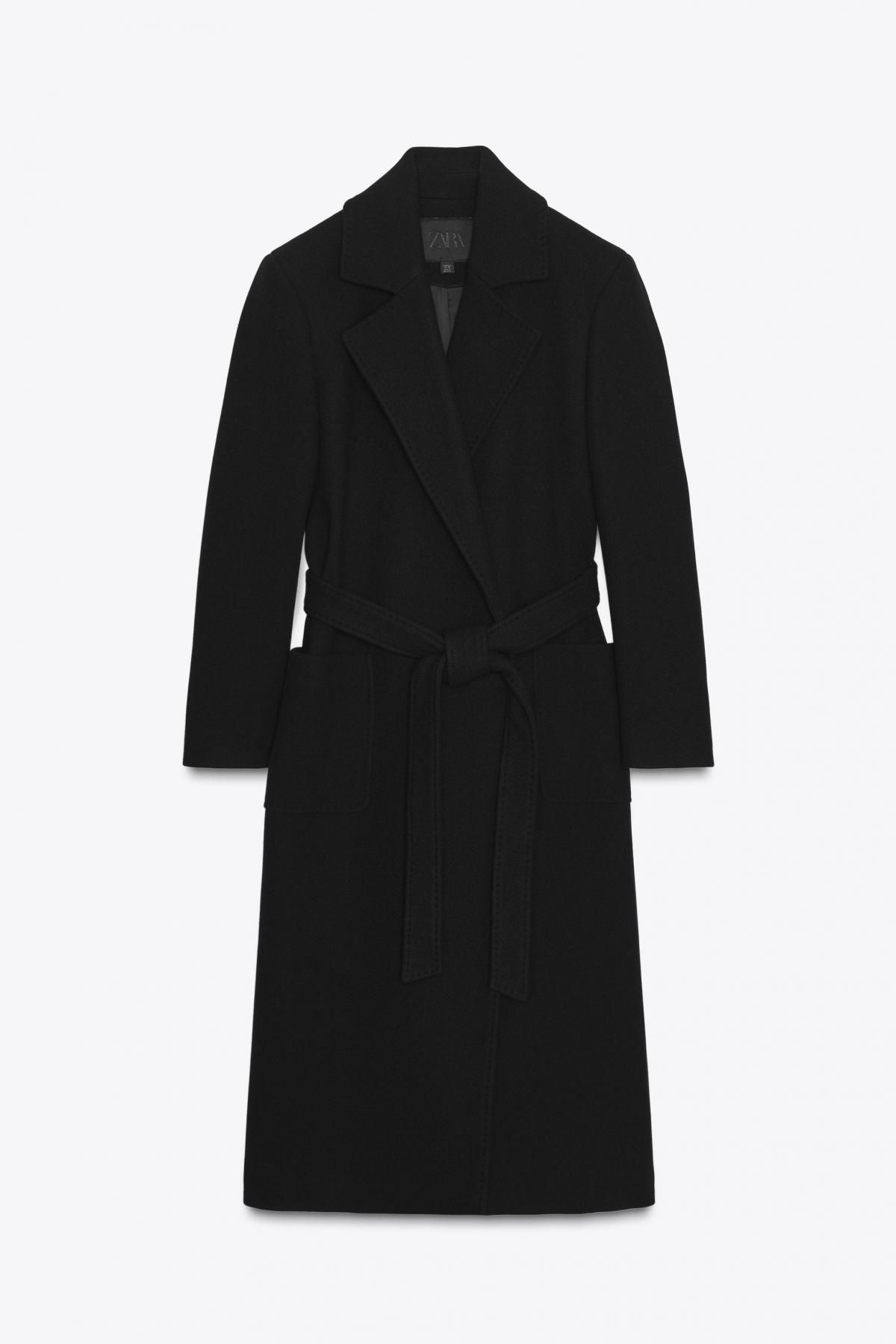 자라 프리미엄 울블렌드 블랙 벨티드 롱 코트 8493/754 BLACK - 상품 이미지