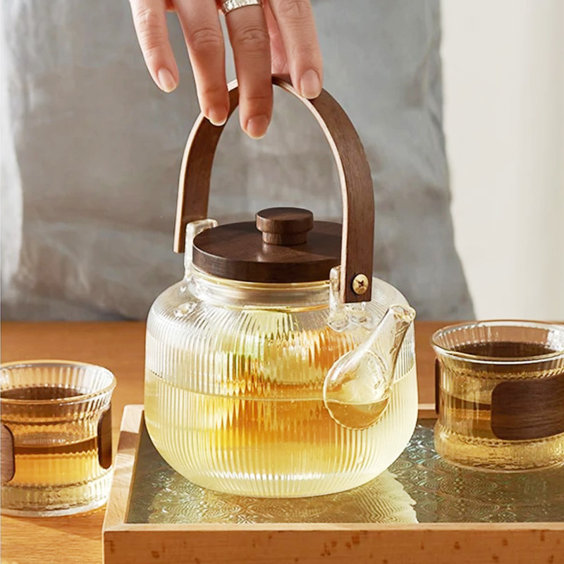 57도씨 내열유리 우드핸들 티팟 티포트 주전자 900ml - 상세 이미지 4