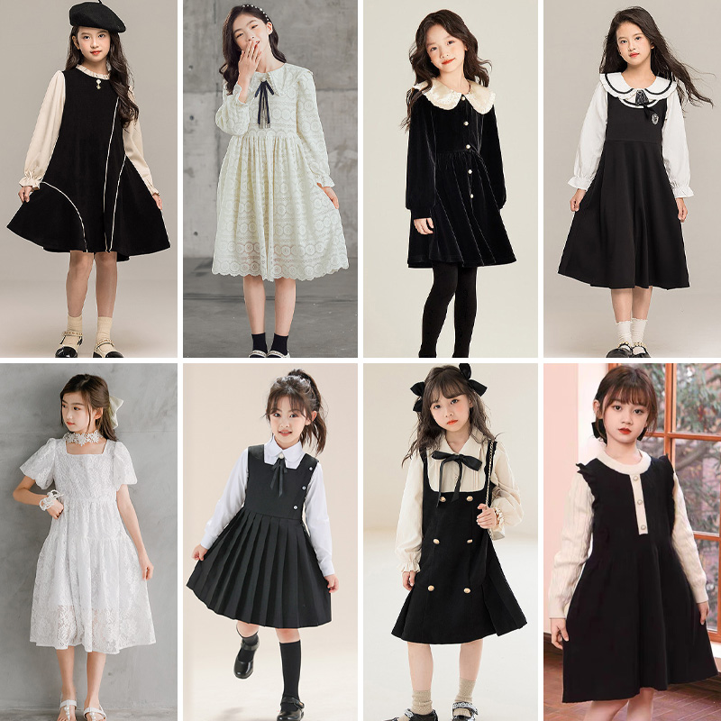 여아 원피스 주니어 초등학생 여아옷 가을 화이트 블랙 드레스 연주회 콩쿨 하객 촬영 스쿨룩