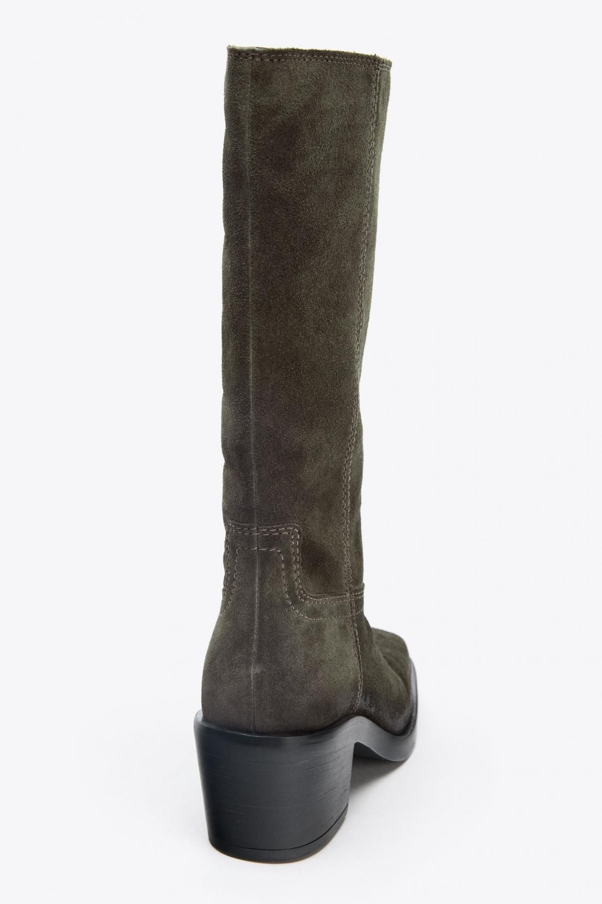 자라 스플릿 스웨이드 스티치 스퀘어토 부츠 1003/610 KHAKI GREEN - 상세 이미지 5