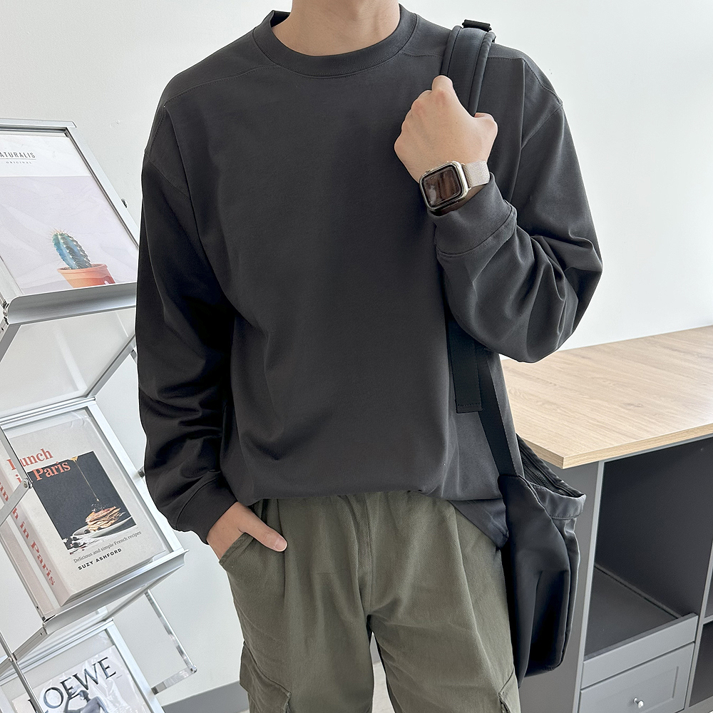 남자 긴팔티 오버핏 흰색 이너 레이어드 절개 티셔츠 남자 맨투맨 - 상세 이미지 4