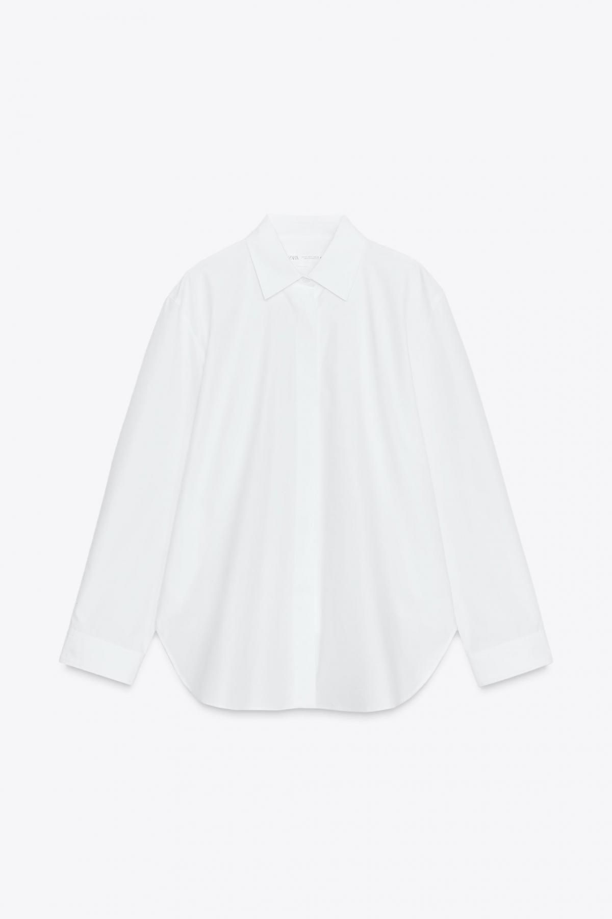 자라 테크니컬 코튼 포플린 오버핏 긴팔 셔츠 8804/891 WHITE - 메인 이미지