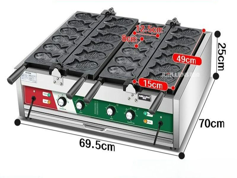 상업용 전기 붕어빵기계 듀얼 12구 잉어빵 눌러붙지않는팬 테플론코팅 디럭스 이중열 전기 12개