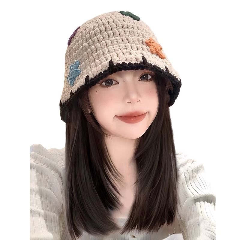 가발달린비니 가발니트모자 여성용 가을 겨울 검정브라운 발망 포함 - 메인 이미지