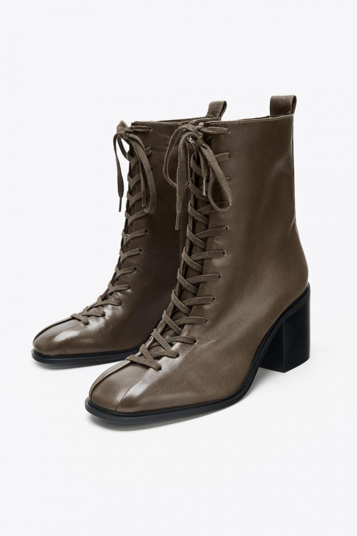 자라 프리미엄 레더 레이스업 블록힐 앵클부츠 1101/610 TAUPE GREY - 상세 이미지 5