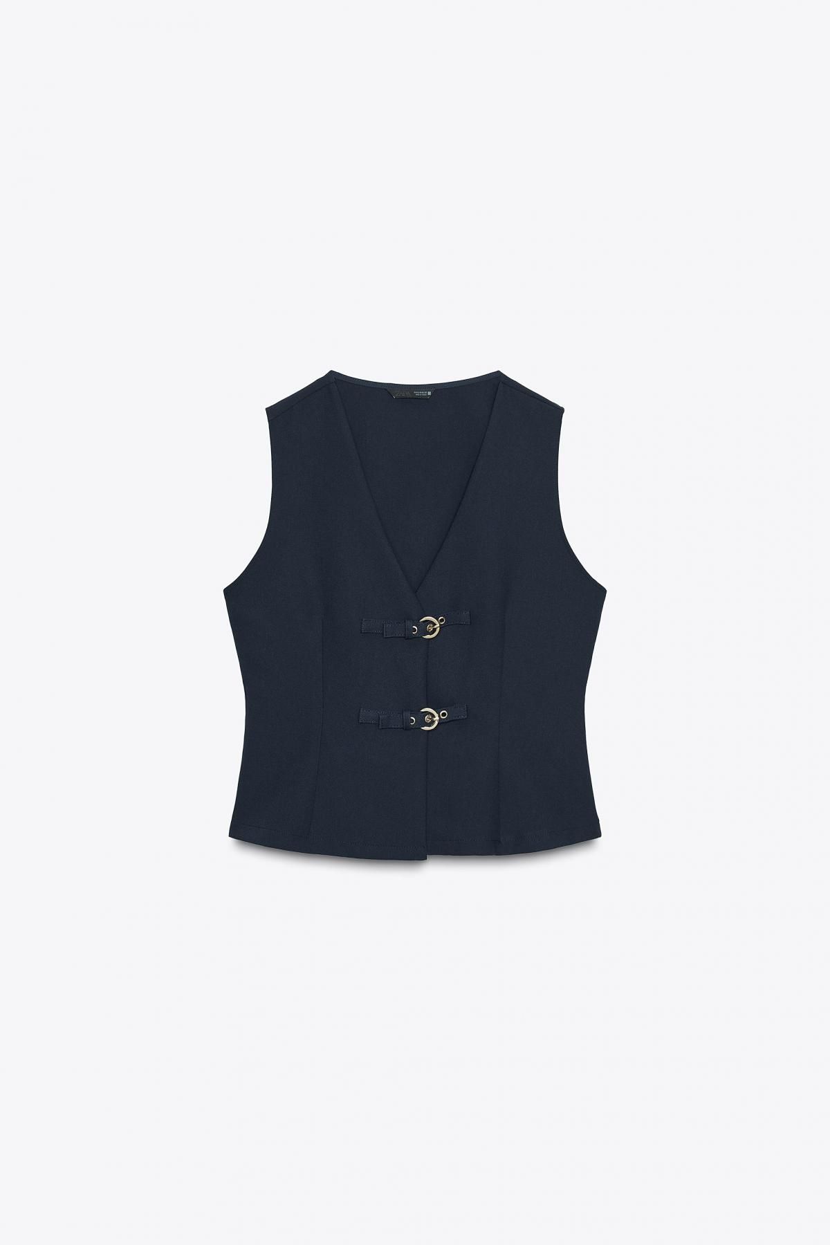 자라 크레이프 브이넥 버클 민소매 베스트 1165/060 NAVY BLUE - 메인 이미지