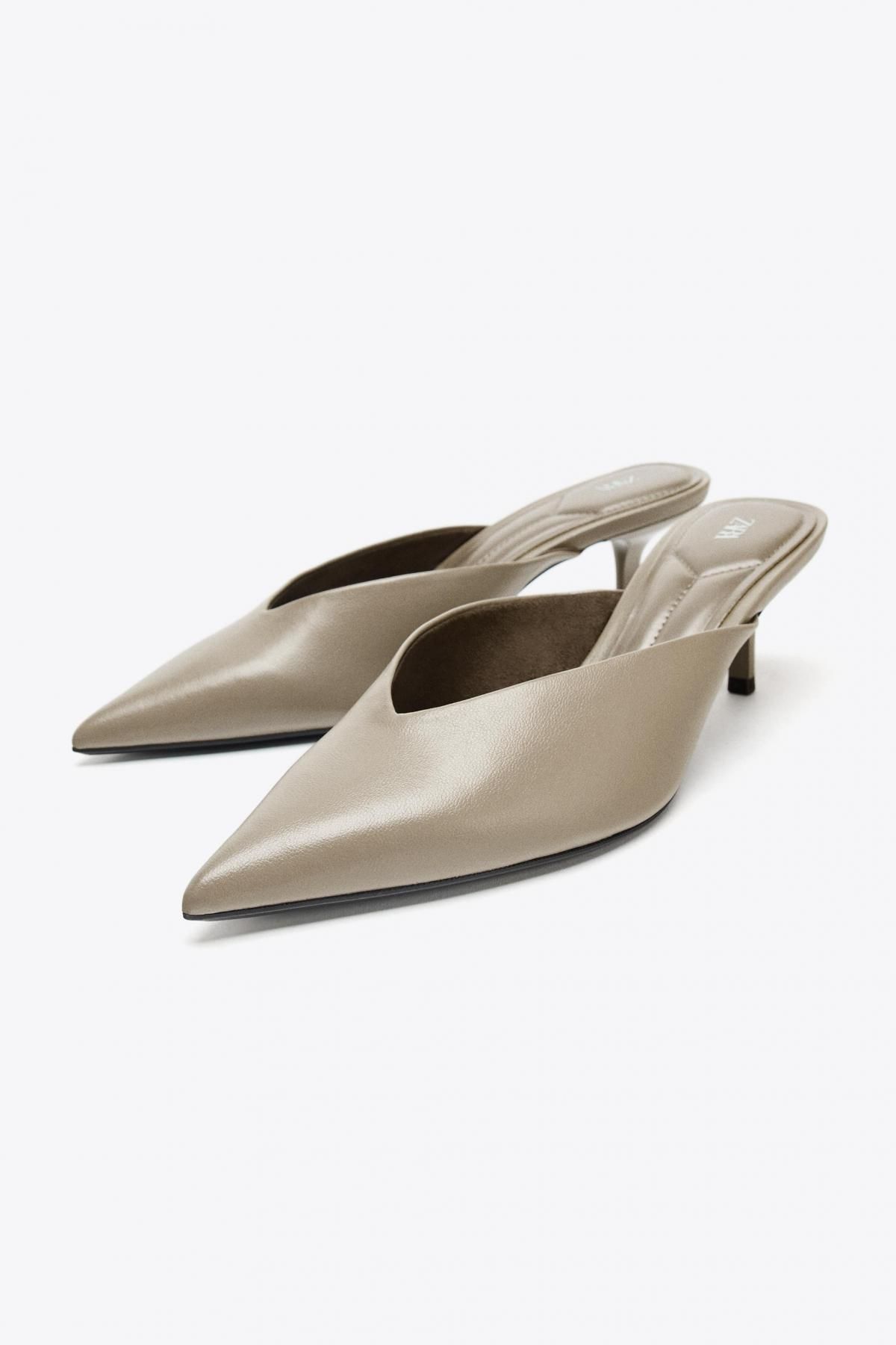 자라 V컷 6cm 힐 포인티드 뮬 슬링백 슈즈 2243/610 TAUPE GREY - 상세 이미지 5