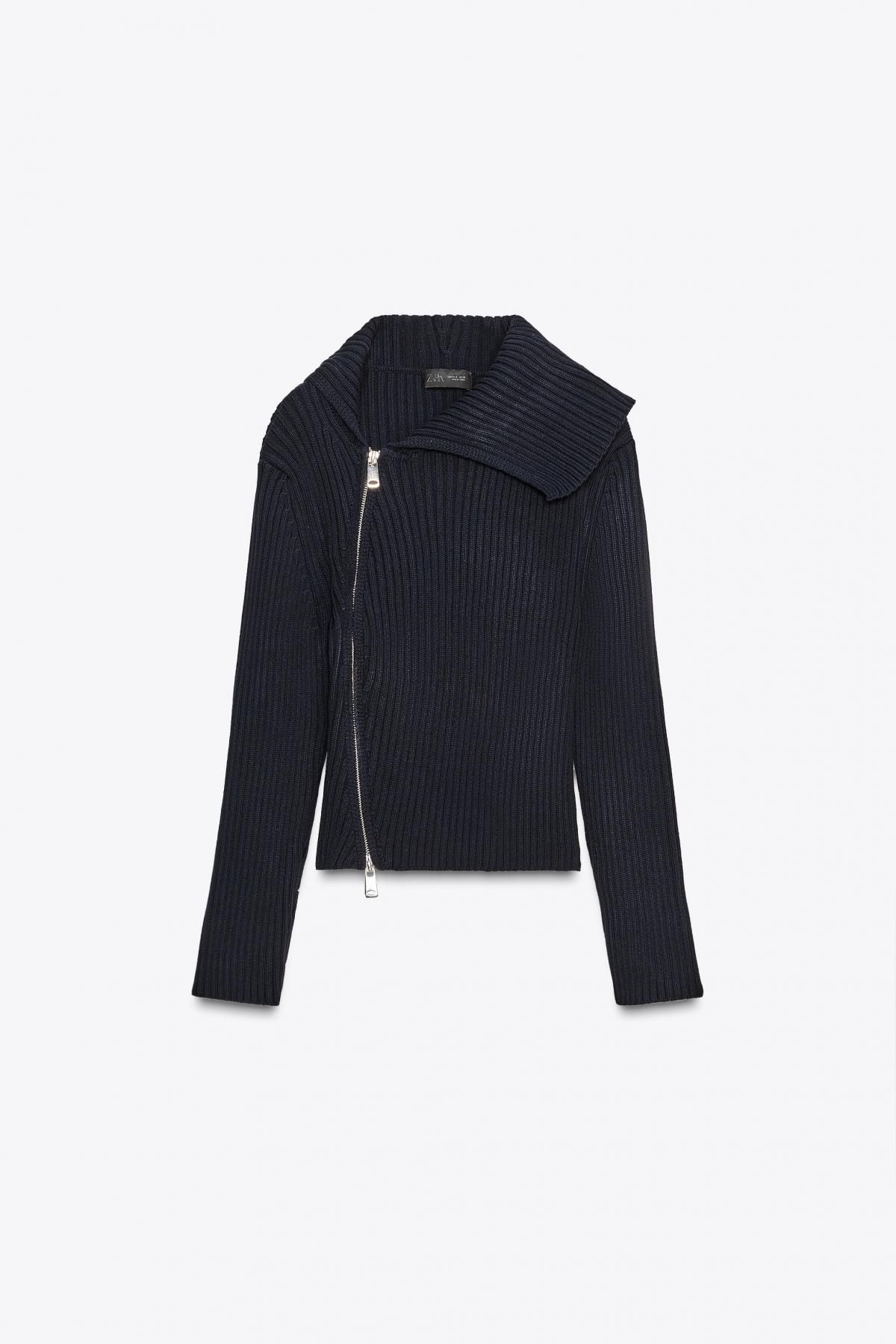 자라 지퍼업 리브 니트 카디건 6771/120 NAVY BLUE - 메인 이미지