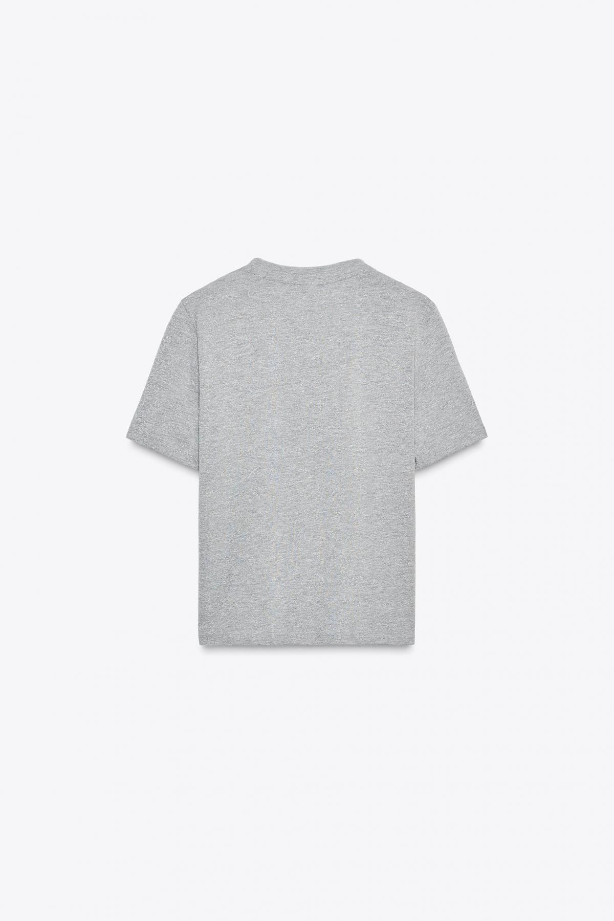 자라 메탈릭 얀 라운드넥 반팔 티셔츠 6050/016 GREY MARL - 상세 이미지 5