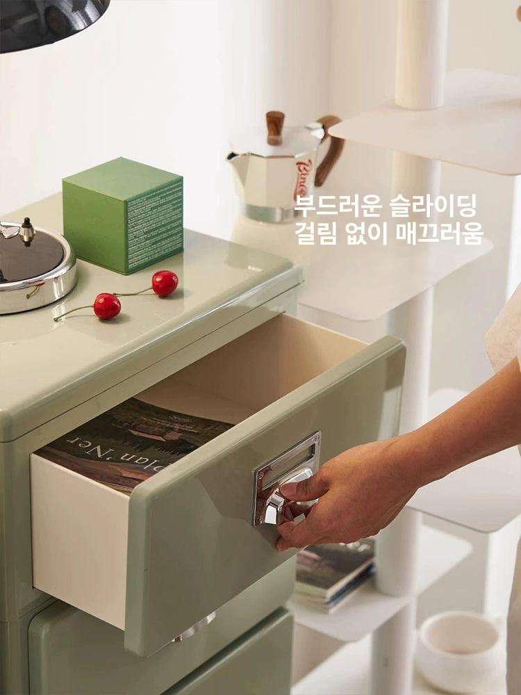 3단서랍장 미니서랍장 책상밑 인테리어 서랍장 틈새 삼층 마차그린 조립식 - 상세 이미지 4
