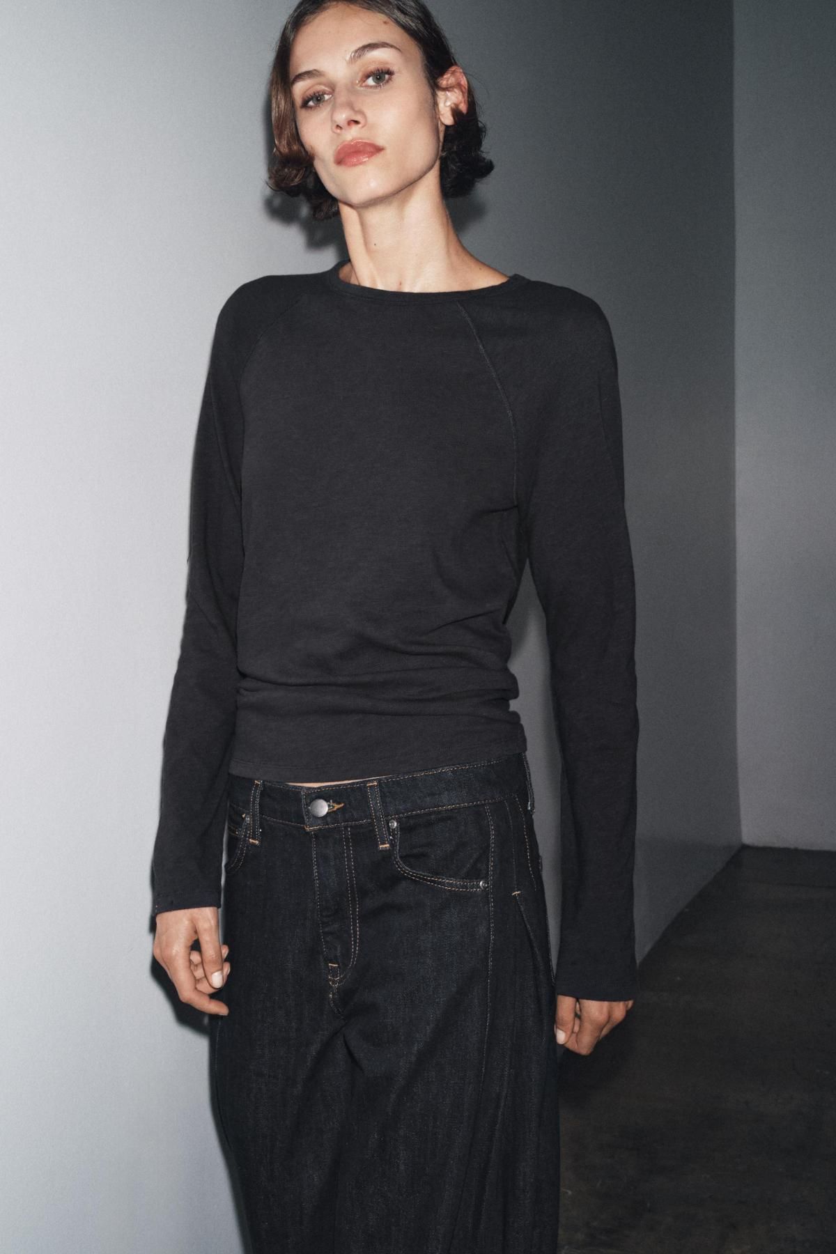자라 베이직 코튼 래글런 긴팔 티셔츠 0858/456 ANTHRACITE GREY - 상세 이미지 5