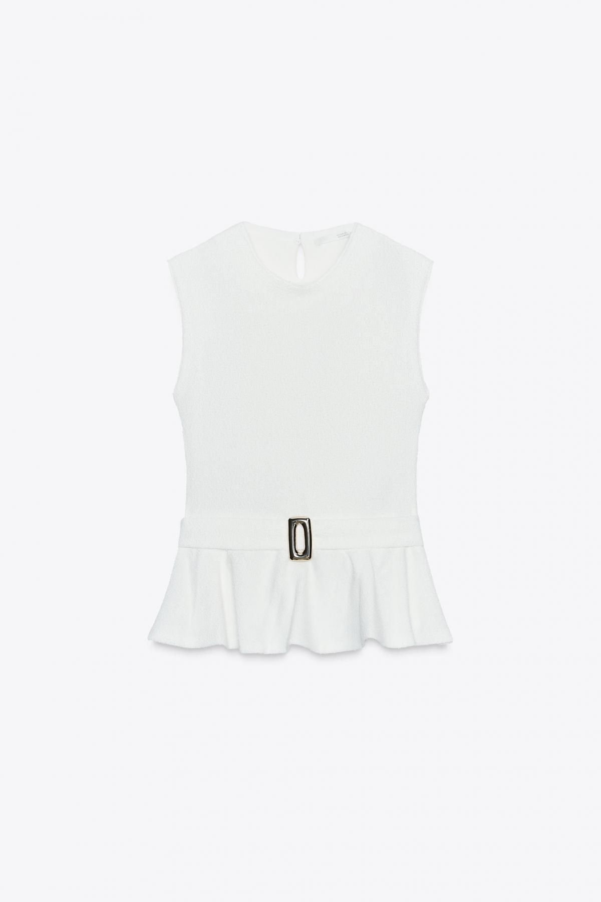 자라 부클레 페플럼 버클 민소매 탑 2298/458 OYSTER-WHITE - 메인 이미지
