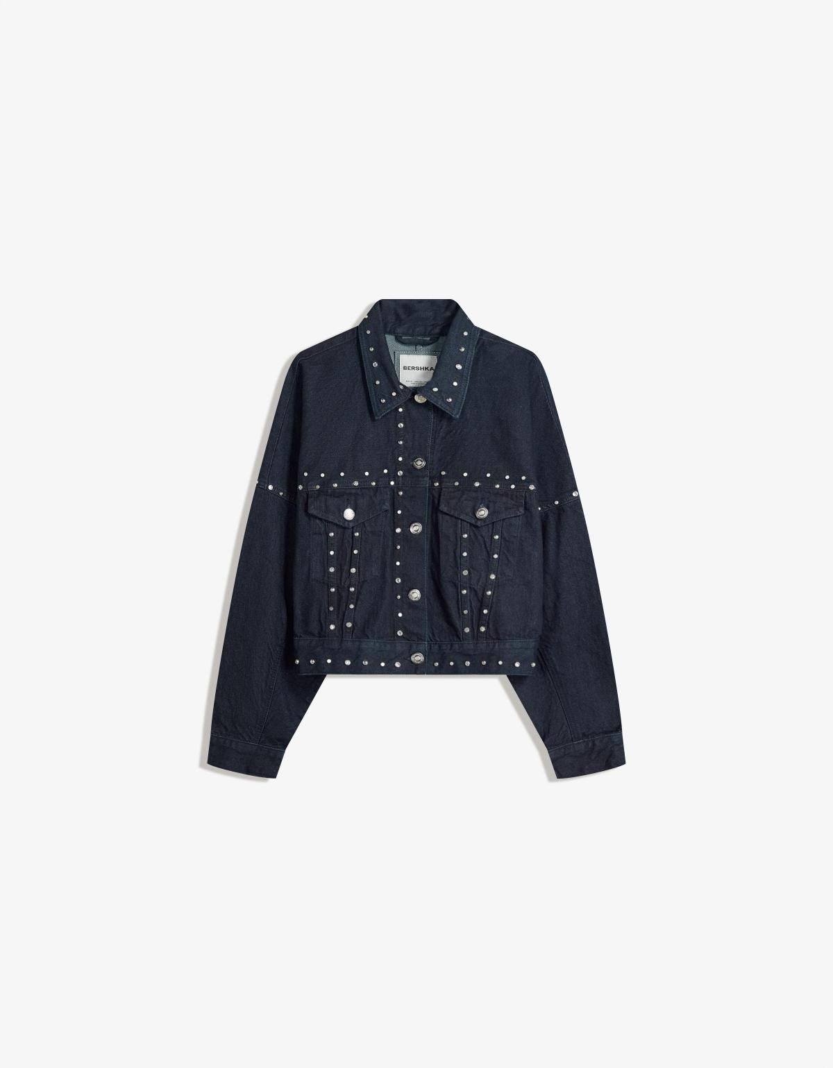 버쉬카 스터드 데님 크롭 재킷 6586/074 NAVY - 상세 이미지 3