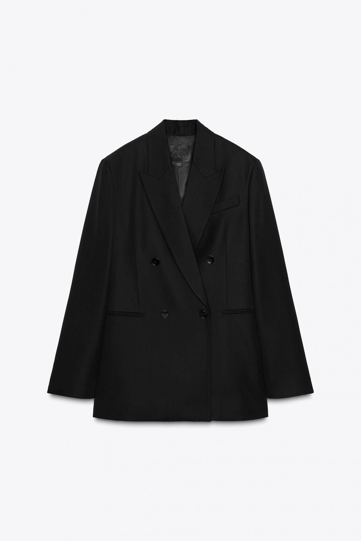 자라 울블렌드 스트라이프 더블브레스트 블랙 블레이저 8375/009 BLACK - 메인 이미지