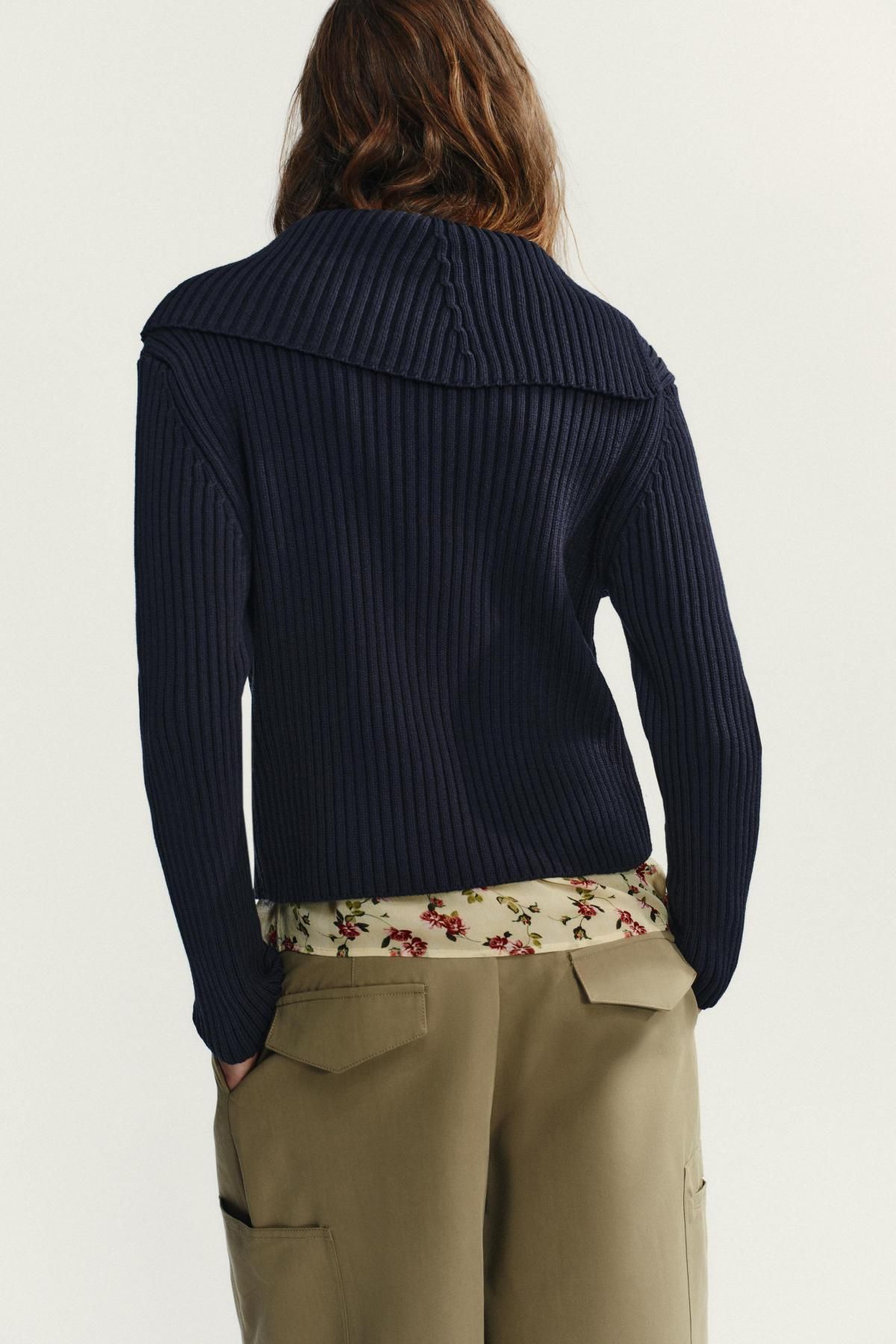 자라 지퍼업 리브 니트 카디건 6771/120 NAVY BLUE - 상세 이미지 5