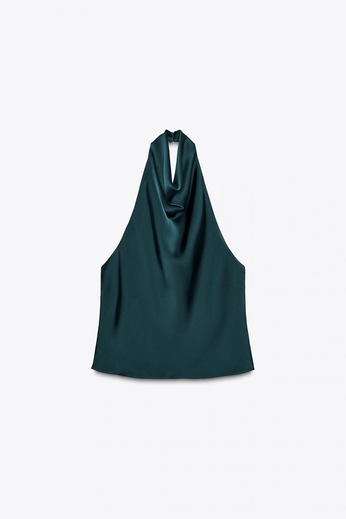 자라 새틴 백리스 홀터넥 민소매 탑 2157/221 DUCK GREEN - 상품 이미지