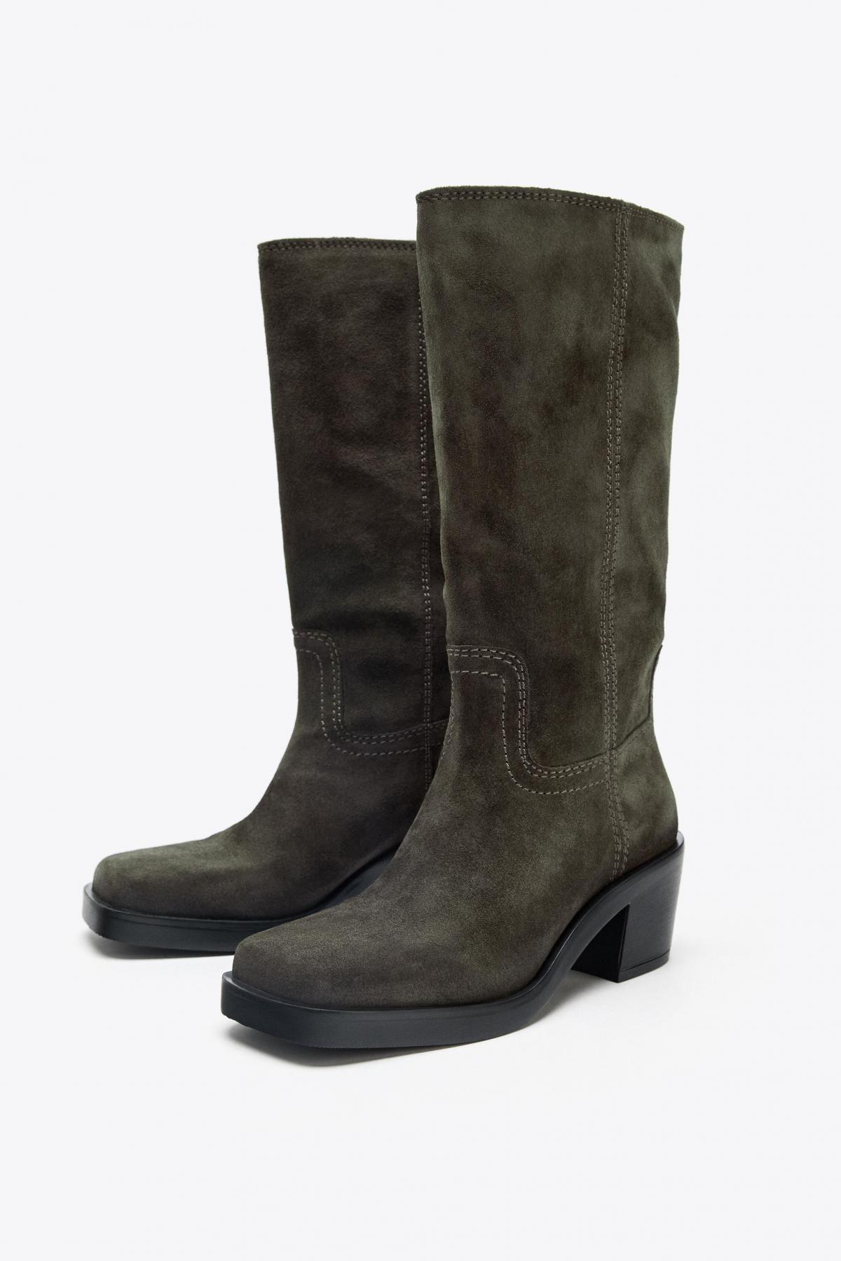 자라 스플릿 스웨이드 스티치 스퀘어토 부츠 1003/610 KHAKI GREEN - 상세 이미지 3