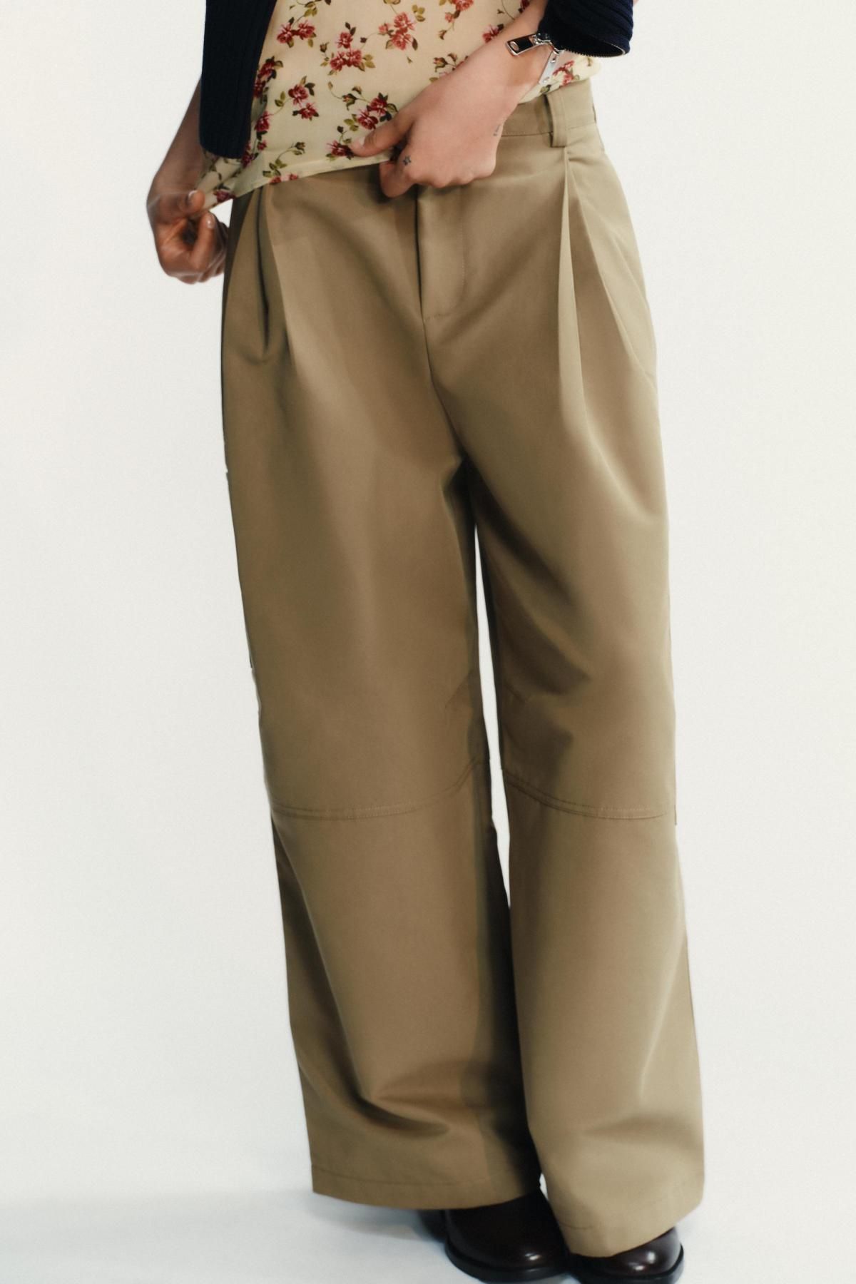 자라 미드웨이스트 와이드 카고 플리츠 팬츠 4391/532 LIGHT KHAKI - 메인 이미지